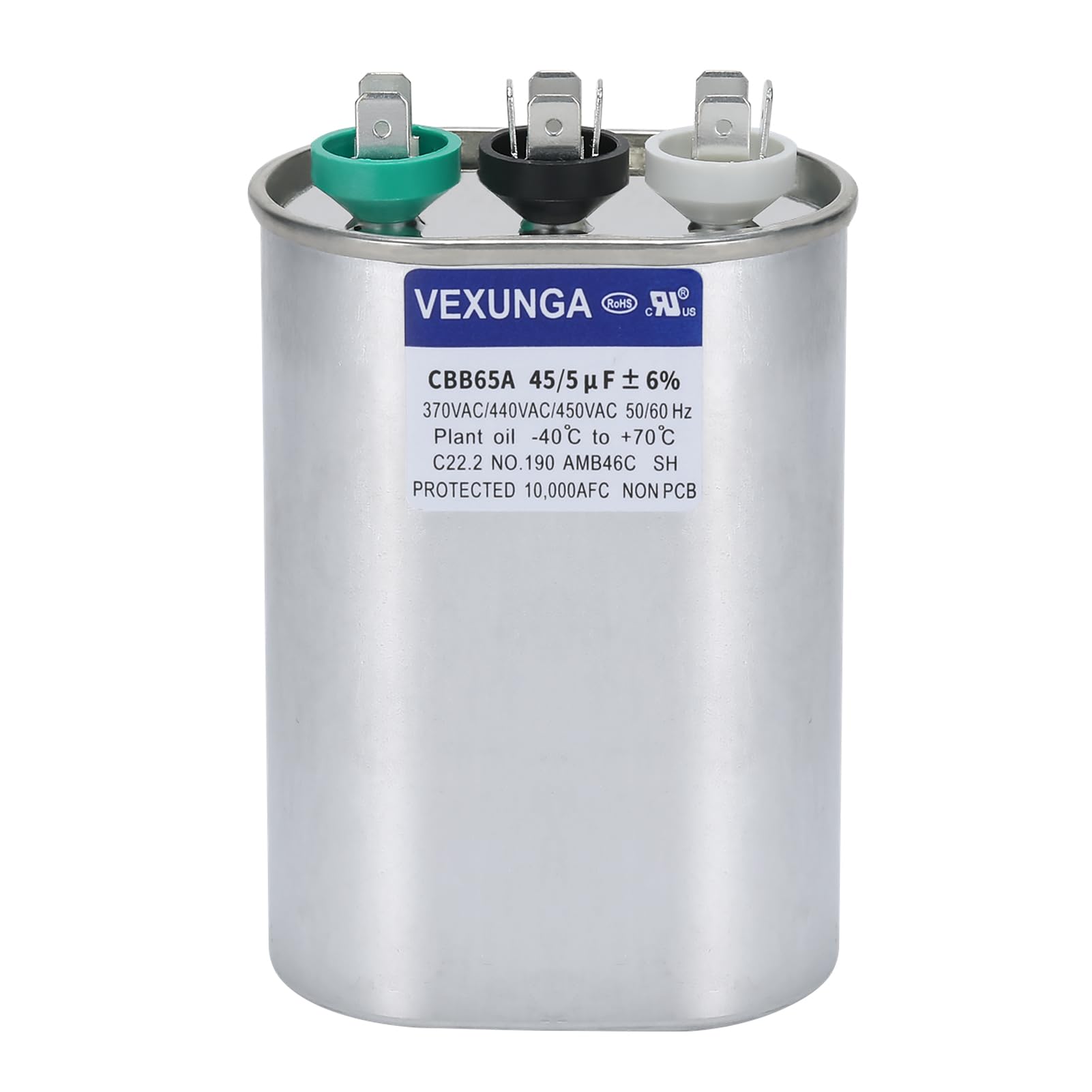 45/5 uF 45+5 MFD 370V or 440V Dual Run Start Round A/C Capacitor 45 5 uF 370 440 Volt VAC CBB65B Air Conditioner Capacitors for AC Unit Fan Motor Start or Heat Pump or Condenser Straight Cool