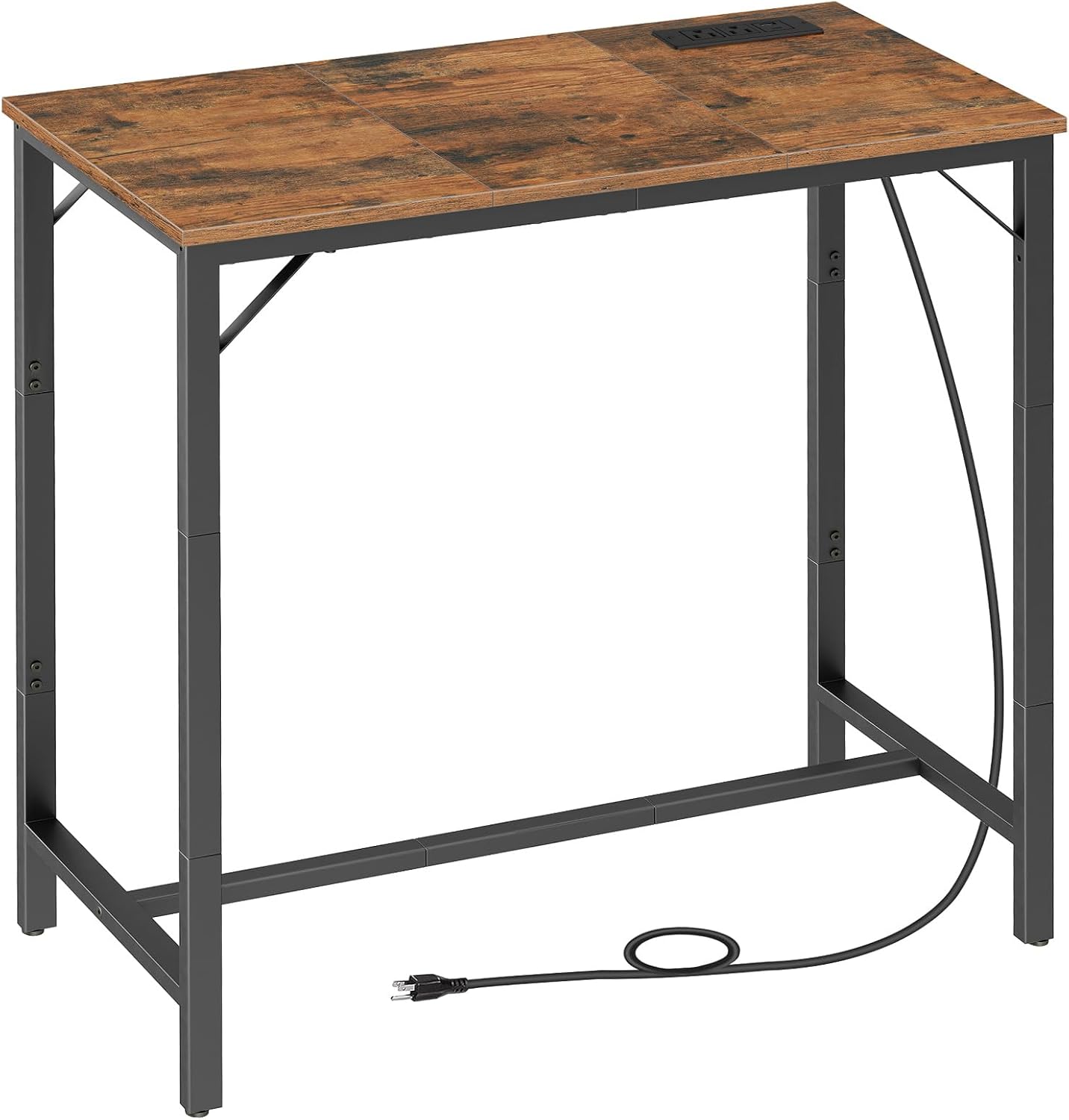 HOOBRO Bar Table with Charging Station, Rectangular Pub Table, High Top Coffee Table, Counter Bar Height Table, Narrow Long Dining Table, 35.4" L x 15.7" W x 35.6" H, Rustic Brown and Black BF90UBT01