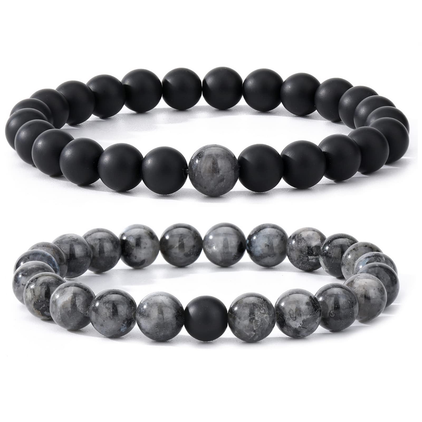 MengPa Mens Beaded Bracelets Couples Matching Bracelet Set Lava Rock Beads for Women Stone Jewelry