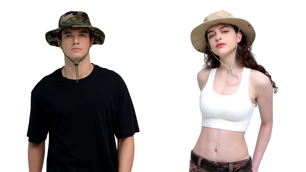 Chapeaux de soleil pour hommes femmes chapeau bob UPF 50+ chapeau boonie pliable protection UV randonnée plage pêche été safari (1 paquet-camouflage jungle)