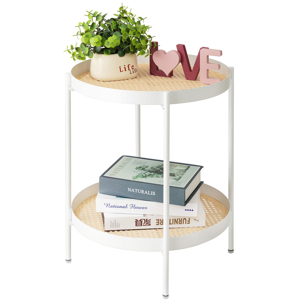 TeoKJ 2 Tier Gold Side Table, Folding Round Metal End Table Small Nightstand with Two Removable Tray for Bedroom Living Room Small Spaces Bedside Gold