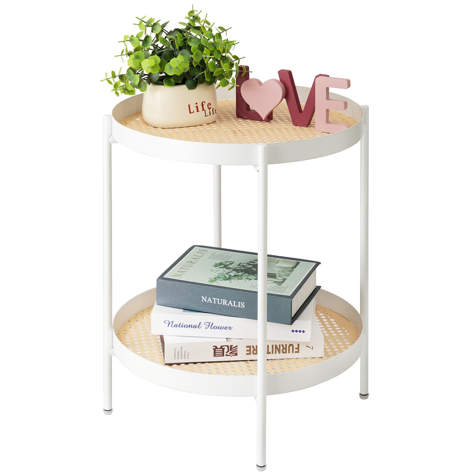 TeoKJ 2 Tier Gold Side Table, Folding Round Metal End Table Small Nightstand with Two Removable Tray for Bedroom Living Room Small Spaces Bedside Gold