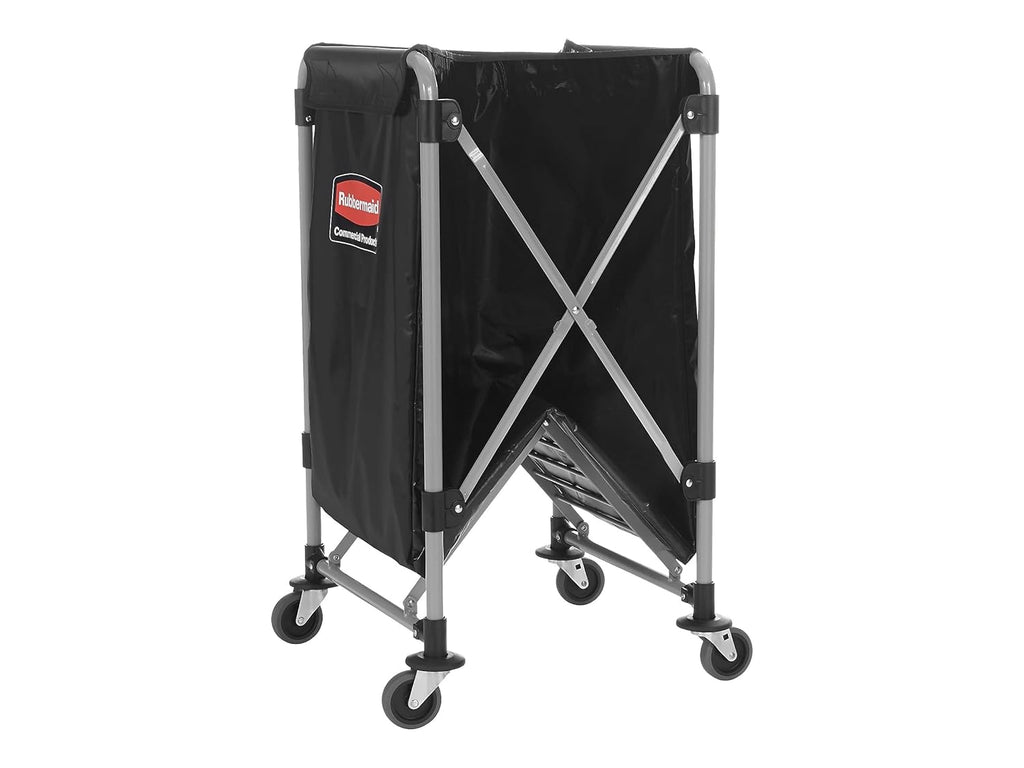 Rubbermaid Commercial Products, Collapsible X Cart, Black, Steel 8 Bushel Bin, Commercial Laundry Cart with Wheels for Hotel/Nursing Home/Home/College Easily Move Laundry/Supplies/Groceries