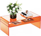 Acrylic Coffee Table for Living Room Clear Rectangle Lucite Table with Open Storage Shelf, Orange