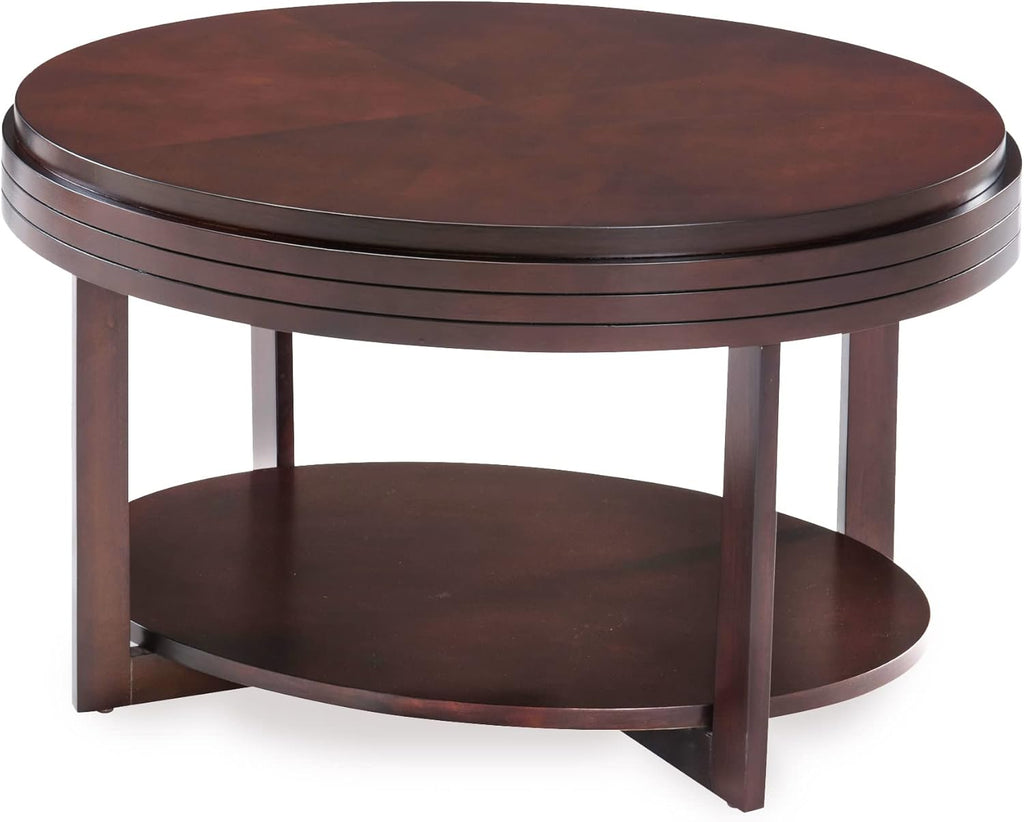 Leick Home 10109-CH Oval Small Coffee Table with Shelf, Chocolate Cherry