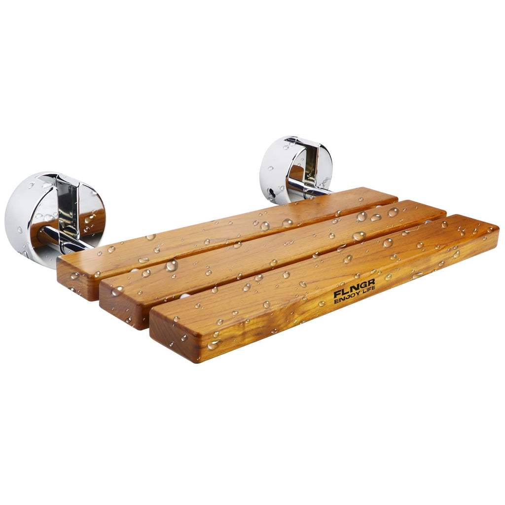 20" Teak Folding Shower Seat Wall Mounted,Fold Down Shower Bench for Small Shower Space, Home Care Teak Wood Stool for Inside Shower,Pregnants-Maximum Load 440lb[European Teak]