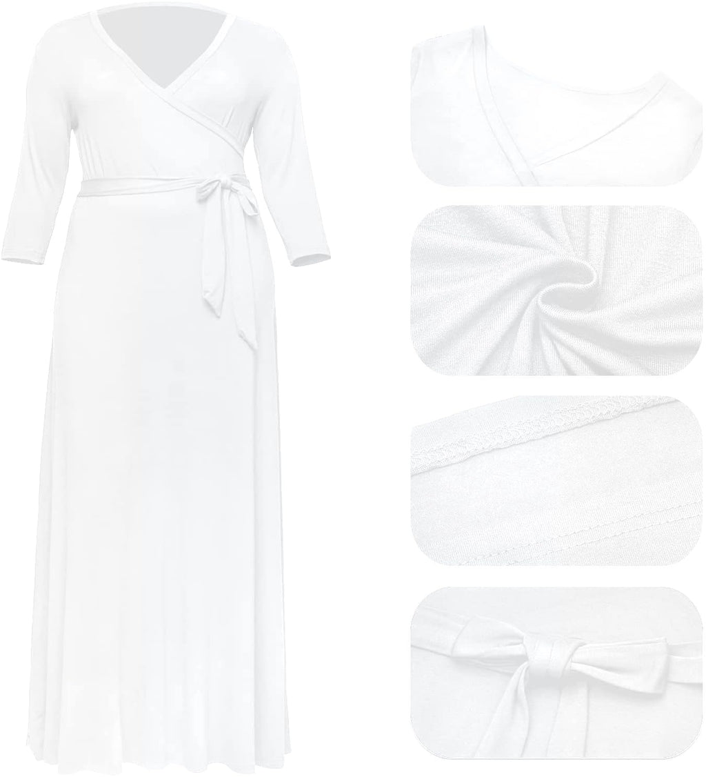 White Summer Dresses for Women Plus Size, Sexy V Neck 3/4 Sleeve Maxi Dress for Easter Wedding Guest XL