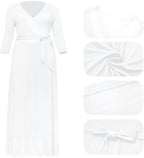 White Summer Dresses for Women Plus Size, Sexy V Neck 3/4 Sleeve Maxi Dress for Easter Wedding Guest XL