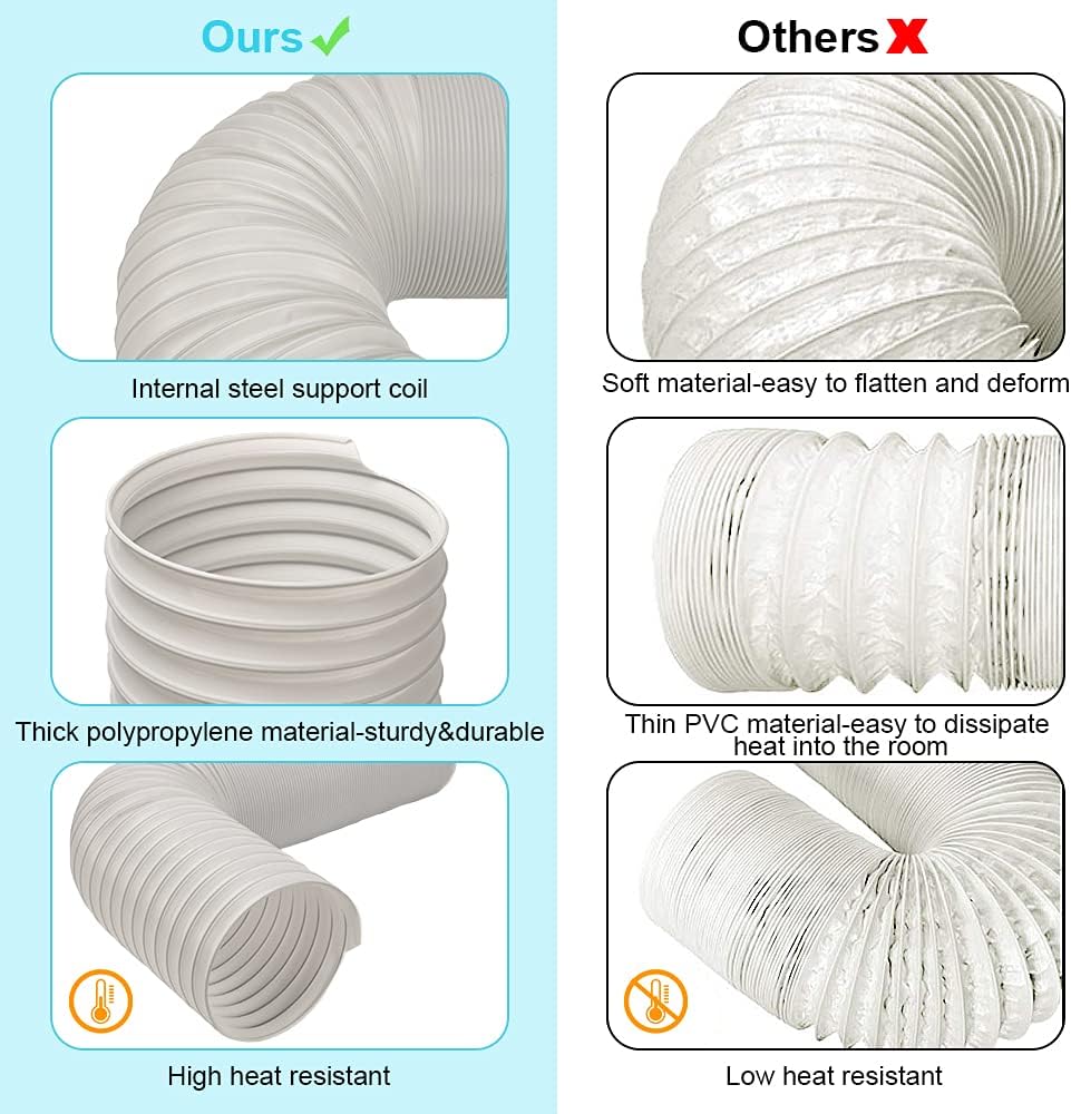 BEWAVE Portable Air Conditioner Hose, Portable Exhaust Vent Hose with 5.9 Inch Diameter, Universal Replacement AC Vent Hose Length up to 59"