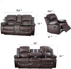 Bonded Leather Living Room Furniture Set Reclining Sofa Set Loveseat Furniture Sets in Living Room Sofa Recliners (3 Pieces, Brown)