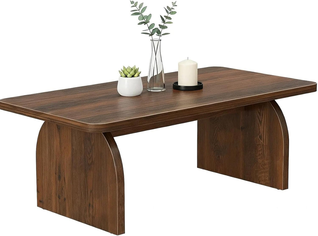 Farmhouse Coffee Table for Living Room - Dark Wood Rustic Rectangle Coffee Table Walnut, Solid Wooden Brown Center Table