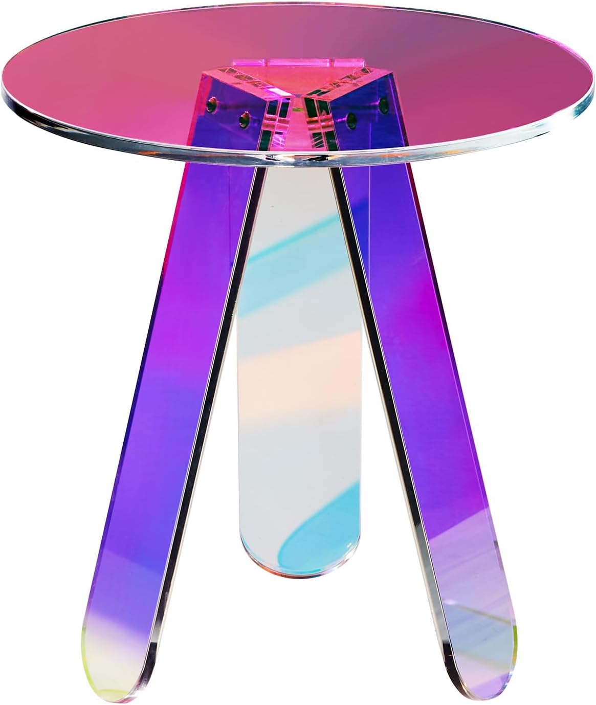 VEVOR Round Iridescent Side Table, Acrylic End Table, Clear Rainbow Acrylic Coffee Table for Drink, Food, Snack Used in Living Room, Bedroom, and Study
