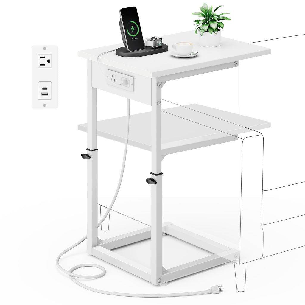 Vagusicc C Shaped End Table, 33" Tall Couch Table Adjustable Height Side Table, Sofa Table That Slide Under, C Table End Table TV Tray Coffee Arm Table for Living Room, Bedroom, Small Spaces, Brown