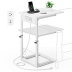 Vagusicc C Shaped End Table, 33" Tall Couch Table Adjustable Height Side Table, Sofa Table That Slide Under, C Table End Table TV Tray Coffee Arm Table for Living Room, Bedroom, Small Spaces, Brown