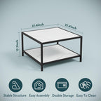 SAYGOER White Coffee Table with Storage 2 Tier Modern Suqare Coffee Tables for Living Room Small Faux Marble Center Table for Office Apartment Home, Easy Assembly