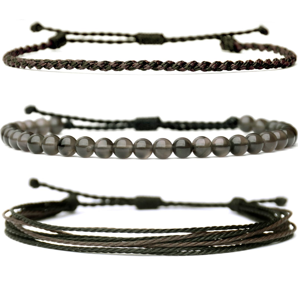 Handmade Natural Stone Beaded Healing Bracelet Gift for Men Adjustable Rope String Bracelet (Lava Rock, Adjustable)