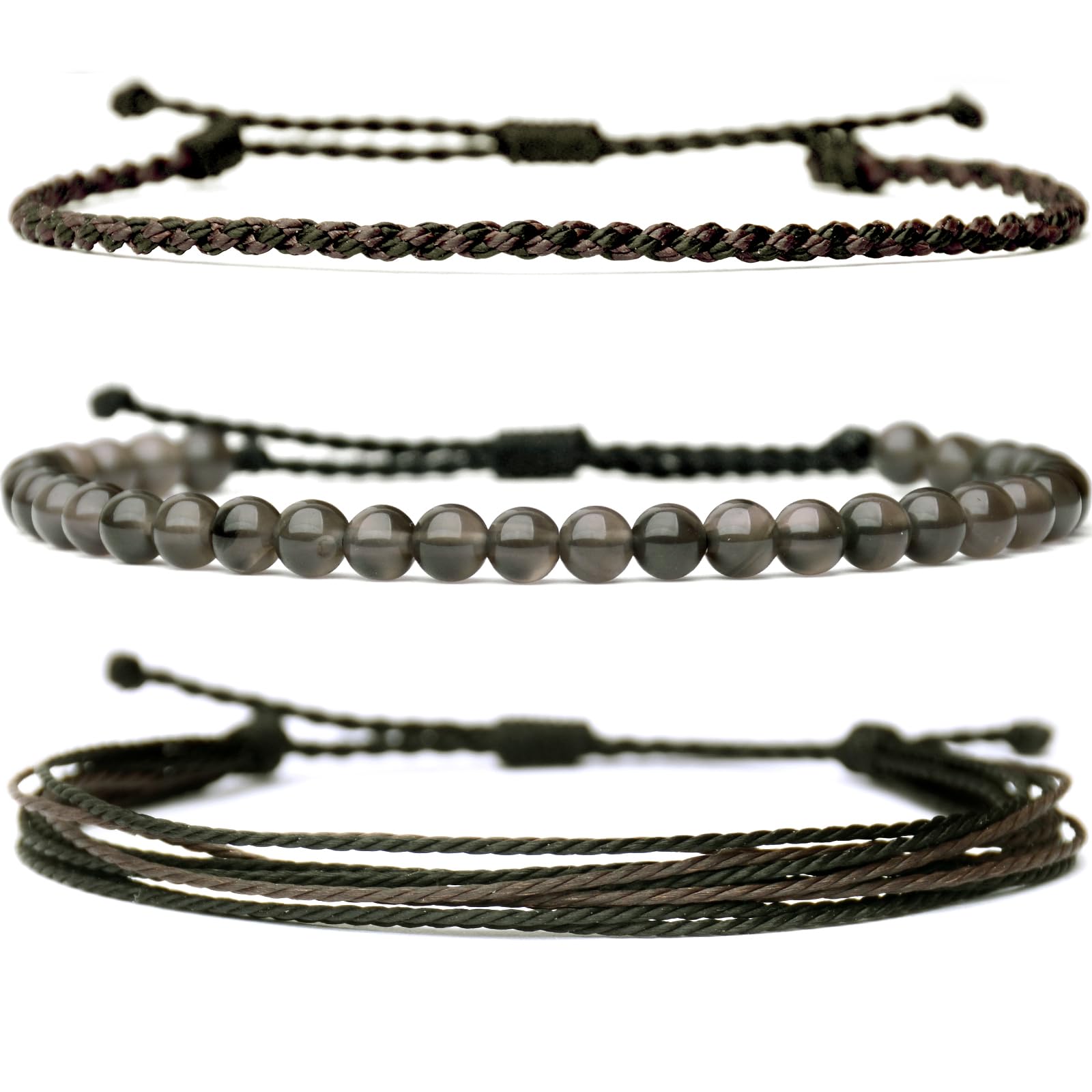 Handmade Natural Stone Beaded Healing Bracelet Gift for Men Adjustable Rope String Bracelet (Lava Rock, Adjustable)