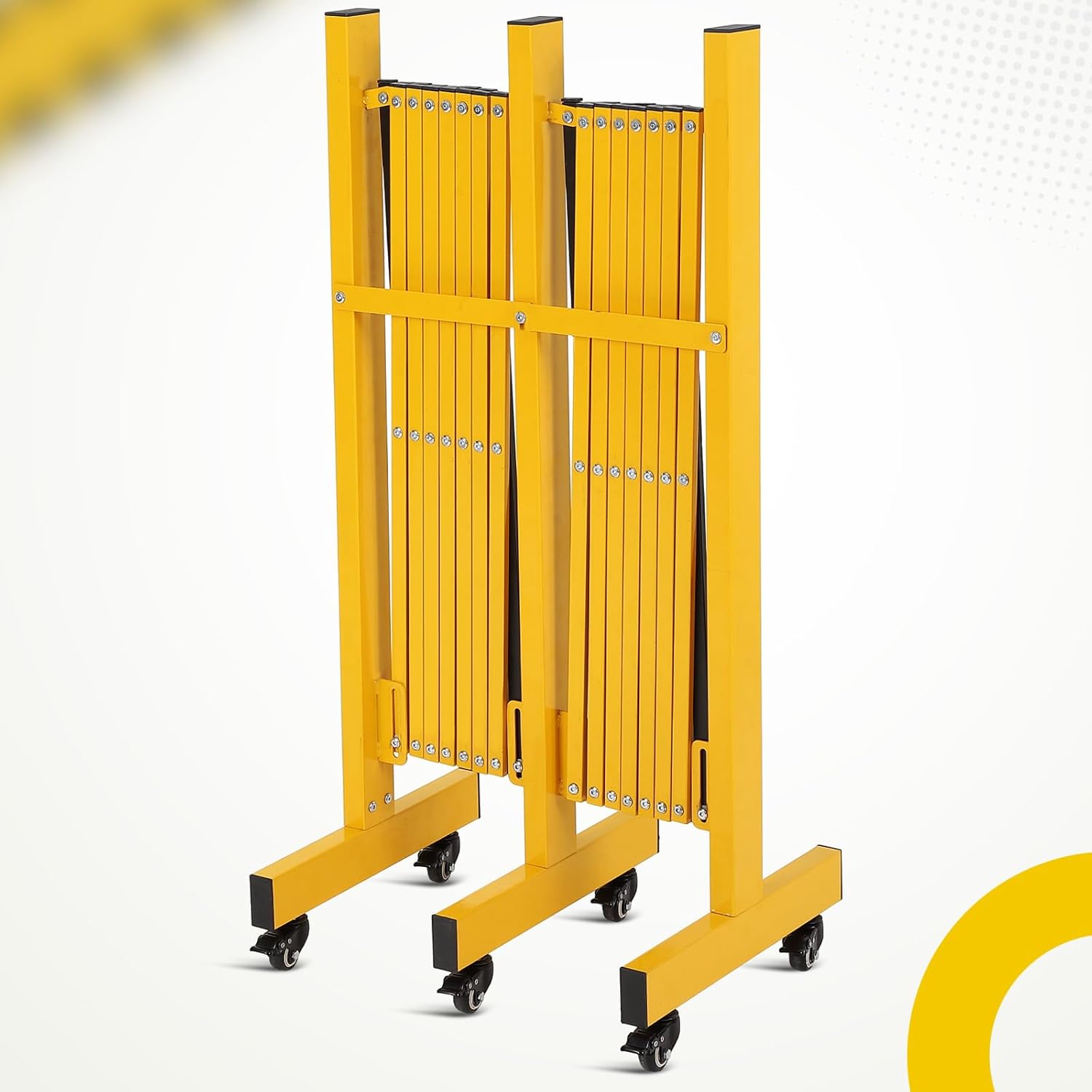 Folding Security Gate Expandable Barricade, Heavy-Duty Retractable Barrier with Wheels for Crowd Control, Traffic, Parking Lots, Warehouses & Residential Use, Lockable Casters, Weather-Resistant Steel