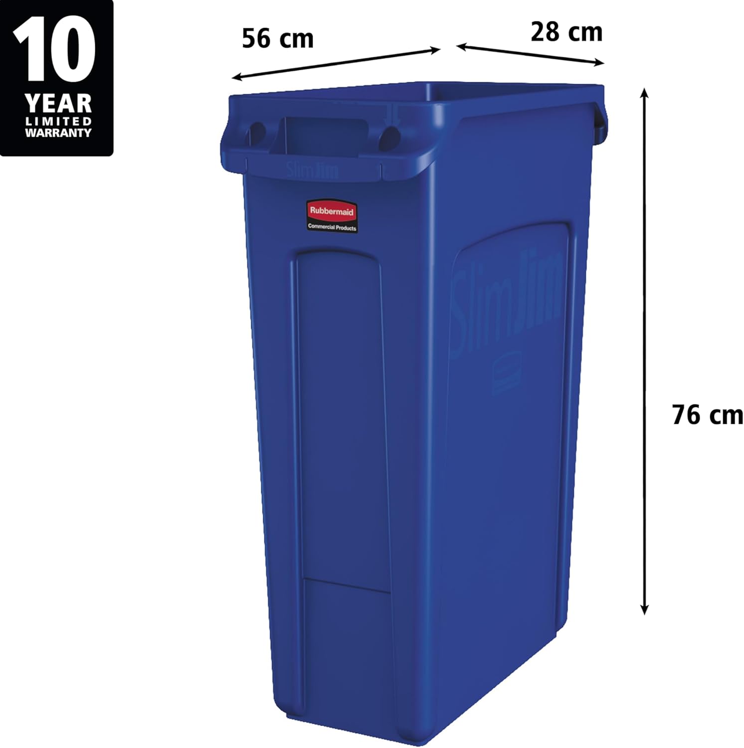 Rubbermaid Commercial Products Slim Jim Plastic Rectangular Recycling Bin/Trash Can with Venting Channels 23 Gal Blue for Kitchens/Classrooms/Offices/Back of House