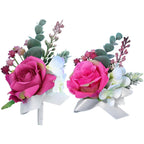 Campsis Wedding Corsage Boutonniere Set Pink Rose Flower Wrist Bride Buttonholes Flower Decor Bride Girls Lady Accessories for Prom and Dinner Party(2pcs)