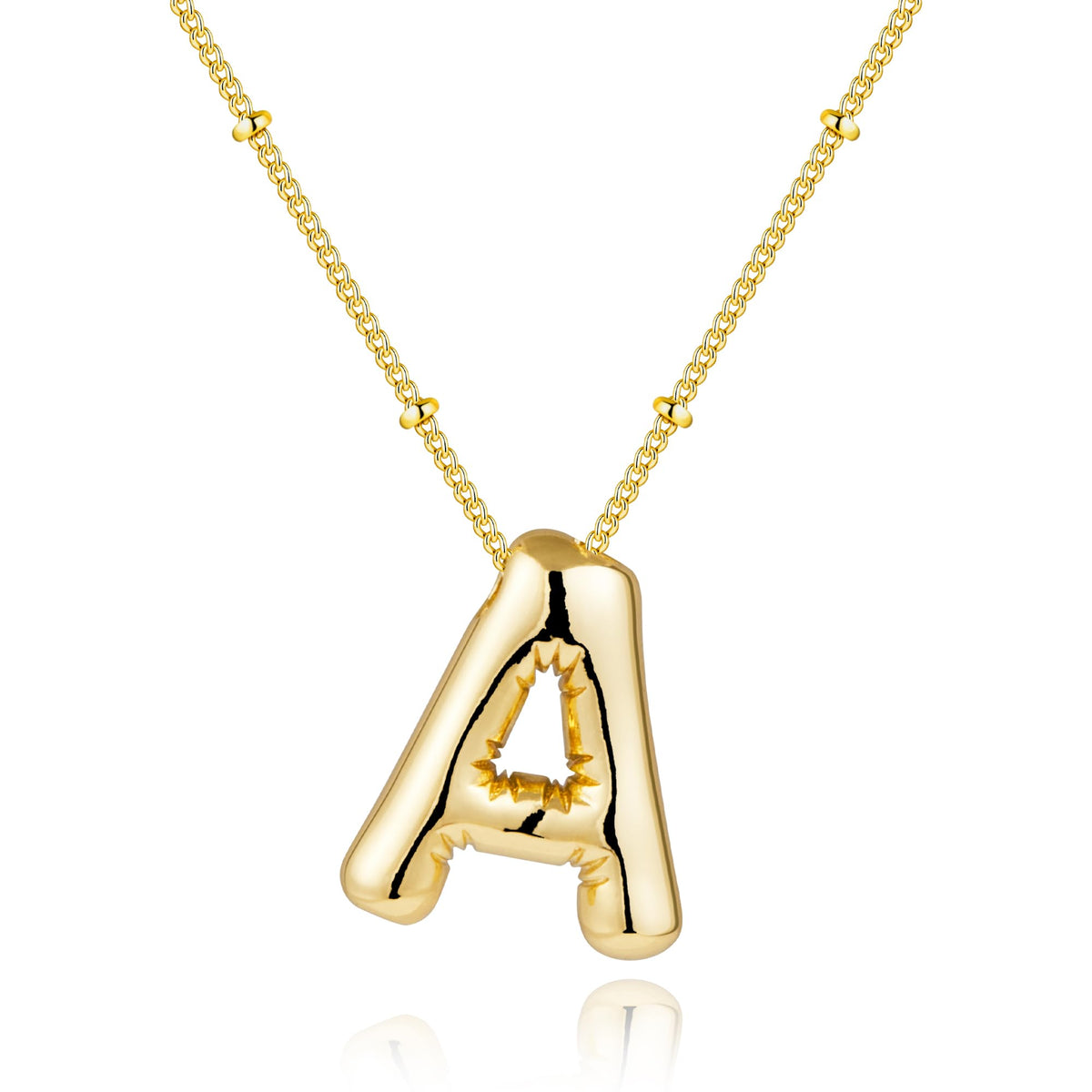 Inerney Gold Bubble Letter Necklace Initial Necklaces for Women, Chunky 14K Plated Balloon Initials, Trendy Charm Non Tarnish Custom Name A Pendant Jewelry Gifts for Mom