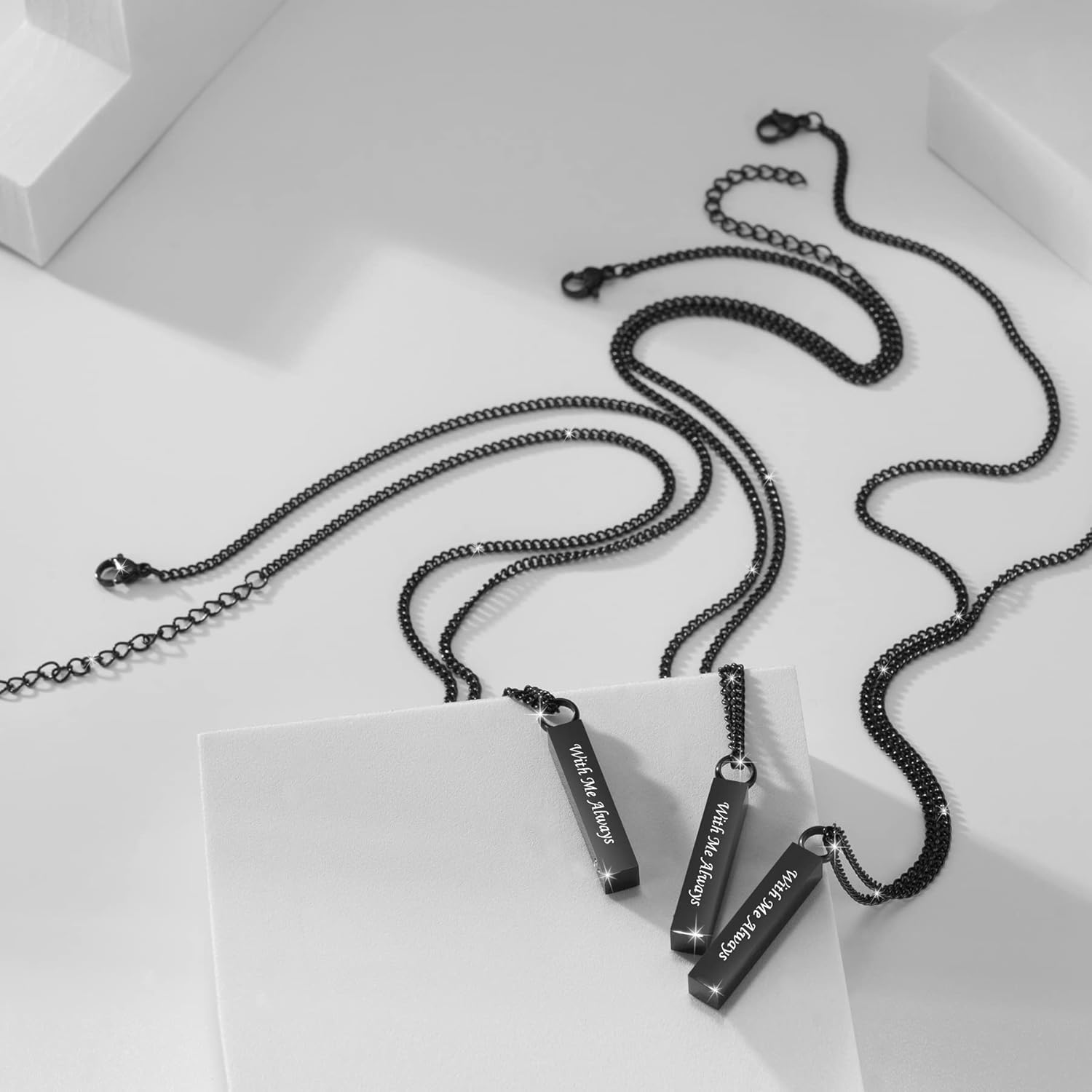 3 Pack Urn Necklace for Ashes Memorial Cremation Jewelry for Ashes, CZ Bar Urn Locket for Ashes Stainless Steel Urns Pendant Keepsake Jewelry with Words: With Me Always & Funnel Kit & Bag