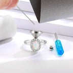 Sterling Silver Opal Cremation Urn Ring: Women Cremation Memorial Keepsake Ring for Ashes With Cubic Zirconia Bereavement Jewelry Gift for A Loss of The Loved One
