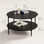 Round Coffee Table, 2-Tier 32.9" Circle Coffee Tables with Storage Wood Rustic Farmhouse Center Circular Coffee Table for Living Room Bedroom Balcony Office - Black