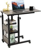 Hadulcet C Shaped Side Table Adjustable, Height Adjustable C Table with Wheels and Storage Shelves for Couch Bed Recliner Dark Grey