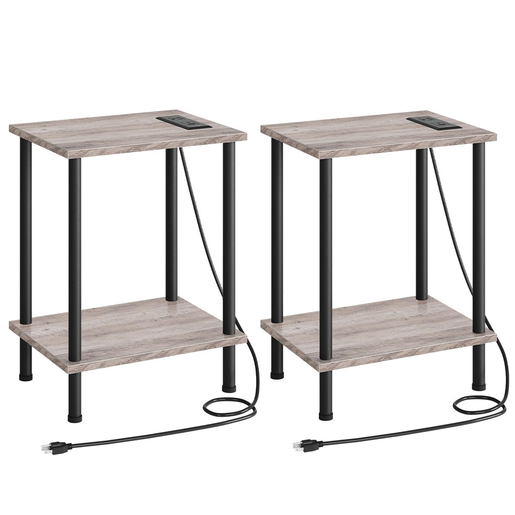 HOOBRO Side Table with Charging Station, End Table with USB Ports and Outlet, Nightstand with 2-Layer Storage Shelves for Small Spaces, Living Room, Bedroom, Stable Frame, Rustic Brown BF09UBZ01