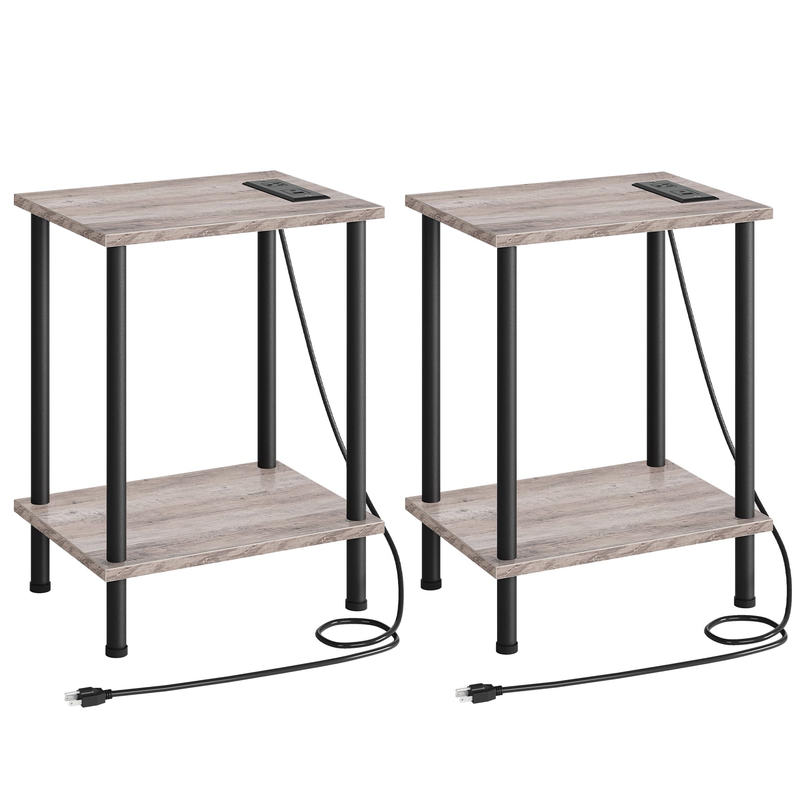 HOOBRO Side Table with Charging Station, End Table with USB Ports and Outlet, Nightstand with 2-Layer Storage Shelves for Small Spaces, Living Room, Bedroom, Stable Frame, Rustic Brown BF09UBZ01