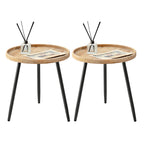 LITA Log Desktop Round Side End Table, Indoor Outdoor Wooden Tray Nightstand Table with Metal Stand for Living Room Bedroom Office Small Spaces (M)