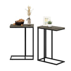 Furinno Turn-N-Tube C Shaped Side Table with Casters, Amber Pine/Black