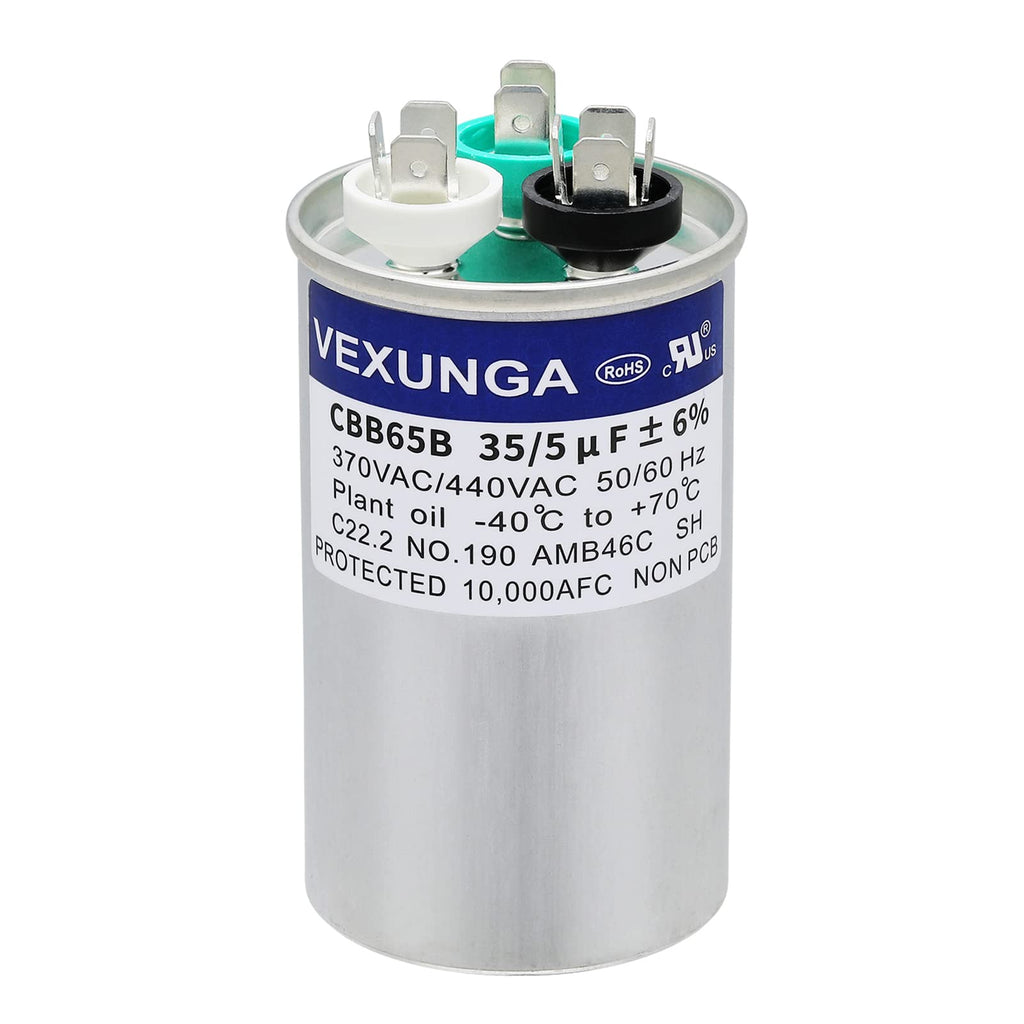 45/5 uF 45+5 MFD 370V or 440V Dual Run Start Round A/C Capacitor 45 5 uF 370 440 Volt VAC CBB65B Air Conditioner Capacitors for AC Unit Fan Motor Start or Heat Pump or Condenser Straight Cool