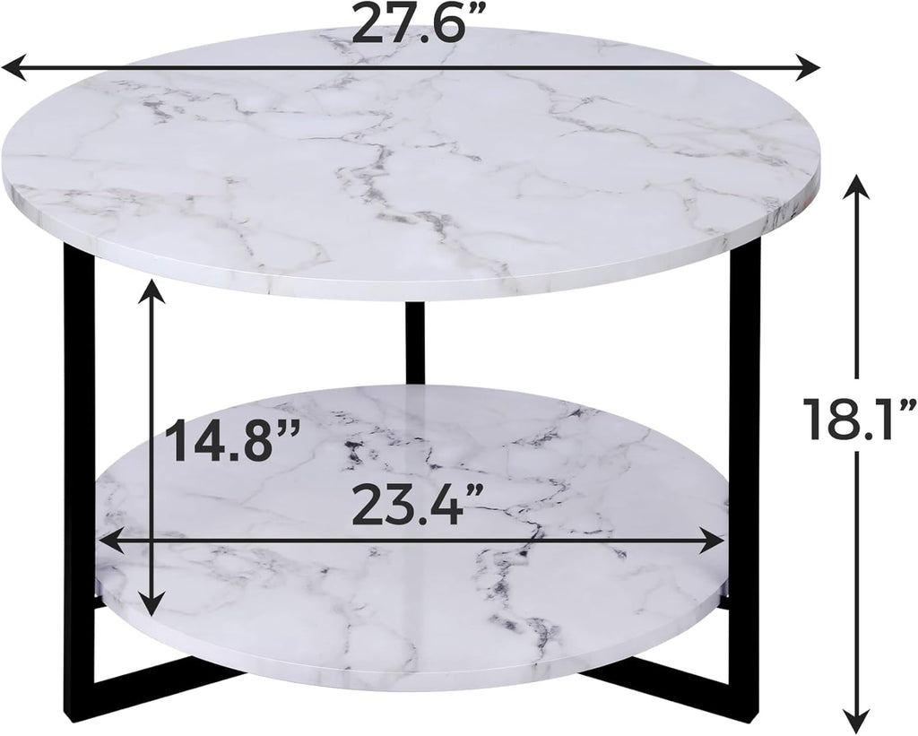 Modern Coffee Table,Faux Marble Tables,Small Round Coffee Tables with Shelf, Marble Coffee Table,Circle Center Table Low Coffee & Tea Table for Living Room Modern