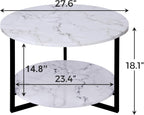 Modern Coffee Table,Faux Marble Tables,Small Round Coffee Tables with Shelf, Marble Coffee Table,Circle Center Table Low Coffee & Tea Table for Living Room Modern