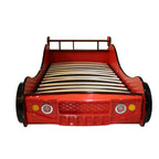 LKTART Twin Size Car Bed for Kids, Race Car-Shaped Wooden Platform Bed Frame with Headboard Wheels and Support Slats for Boys Toddlers Child's Bedroom (Red)