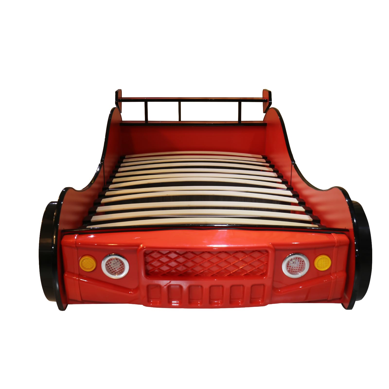 Lit voiture taille double LKTART pour enfants, cadre de lit plateforme en bois en forme de voiture de course avec tête de lit, roues et lattes de support pour garçons, tout-petits, chambre d'enfant (rouge)