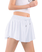 Auranso pige flydende shorts med lomme 2-i-1 atletiske løb sommerfugleshorts hvide 9-10 år