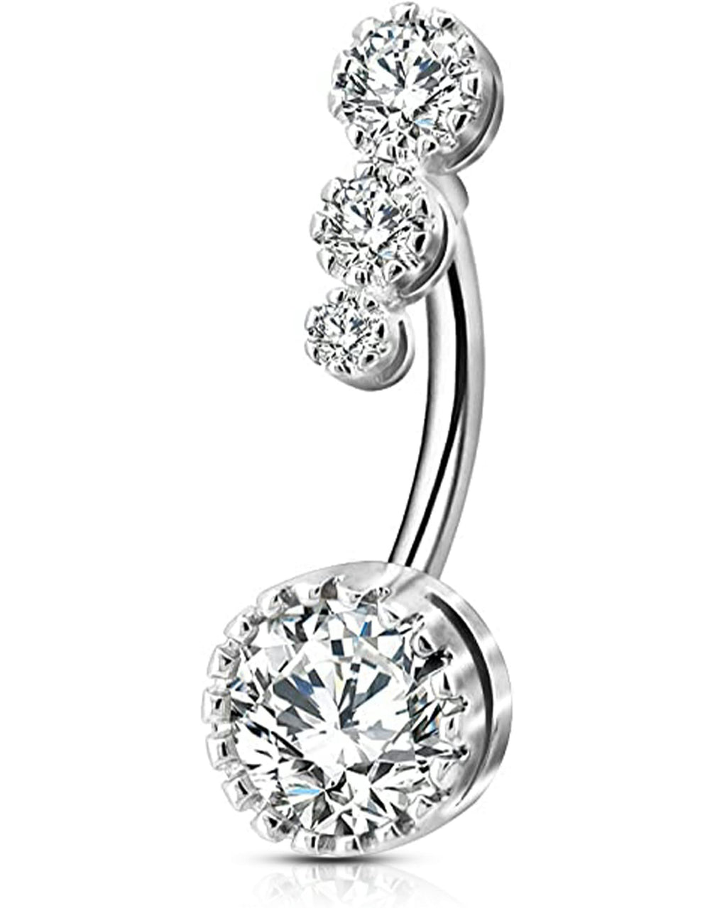 OUFER 316L Surgical Steel Belly Button Rings, Clear CZ Navel Rings, Belly Piercing Jewelry