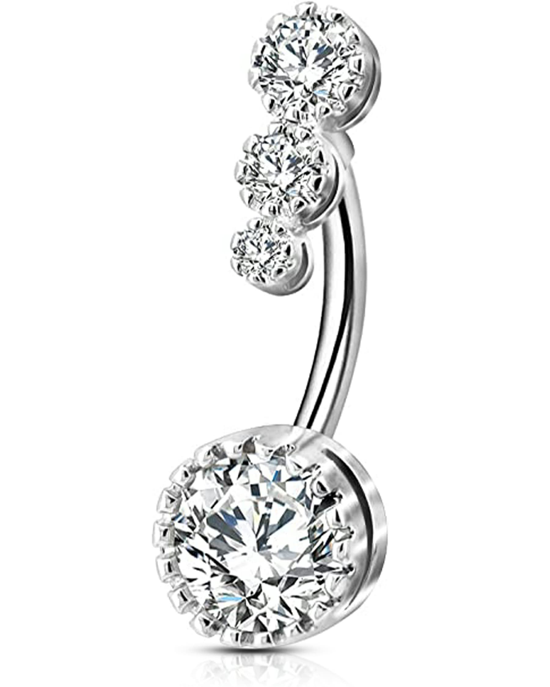 OUFER 316L Surgical Steel Belly Button Rings, Clear CZ Navel Rings, Belly Piercing Jewelry