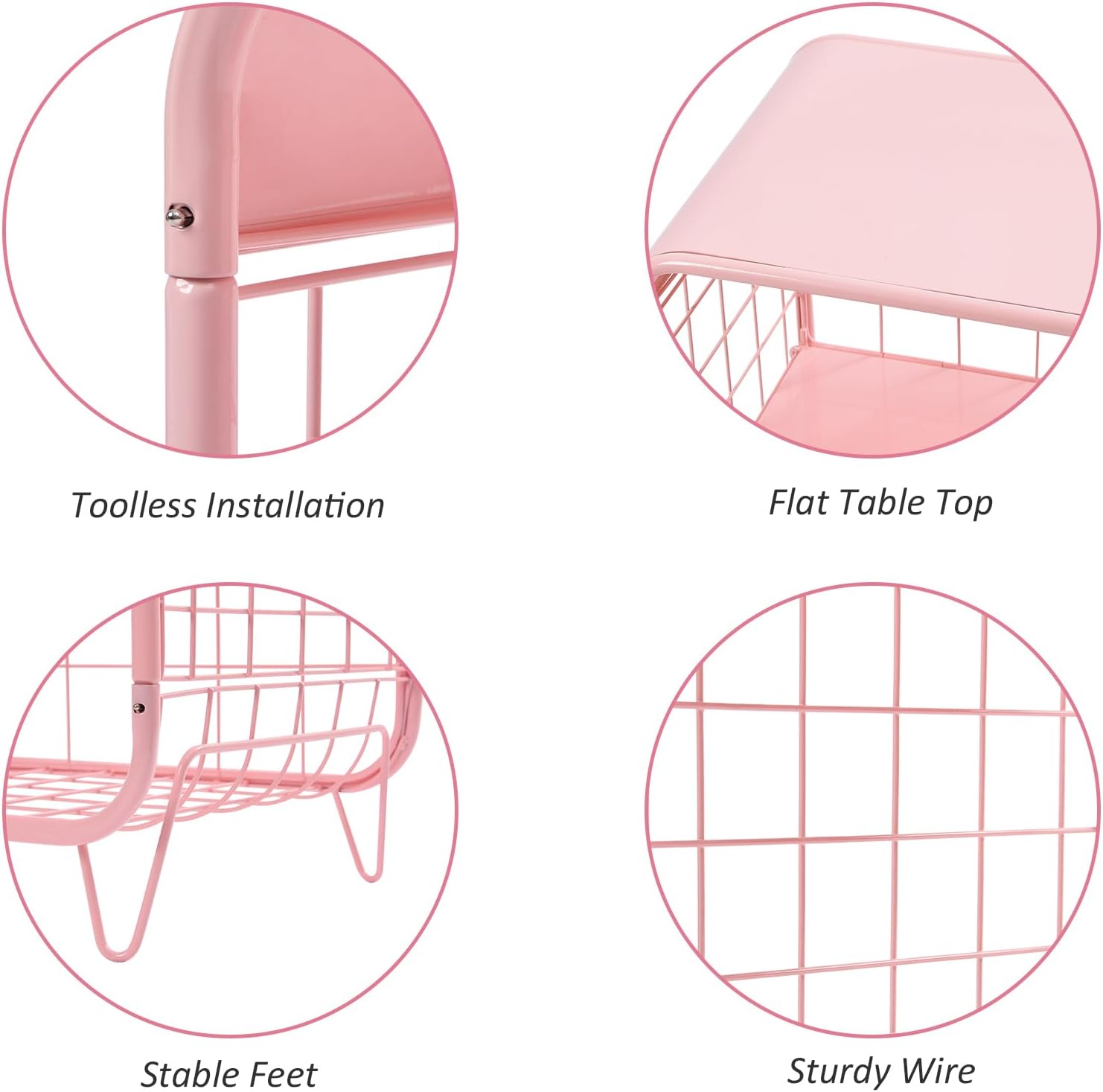 Metal Side Table,Cute Pink Nightstand,3 Tier End Table with Storage,Vintage Bedside Table,Girls Bedroom Furniture,Accent Table,Small Coffee Table for Living Room,Bedroom,Dorm