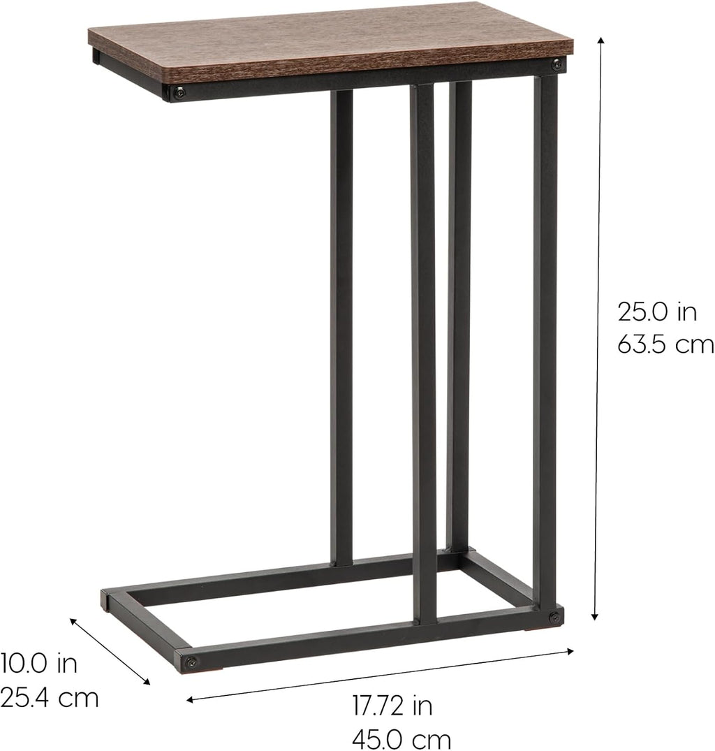 IRIS USA Wood and Metal Frame Side Table, Accent Sofa End Table Coffee Snack, Bedroom Night Stand, Living Room Computer Desk, C-Shape Basic