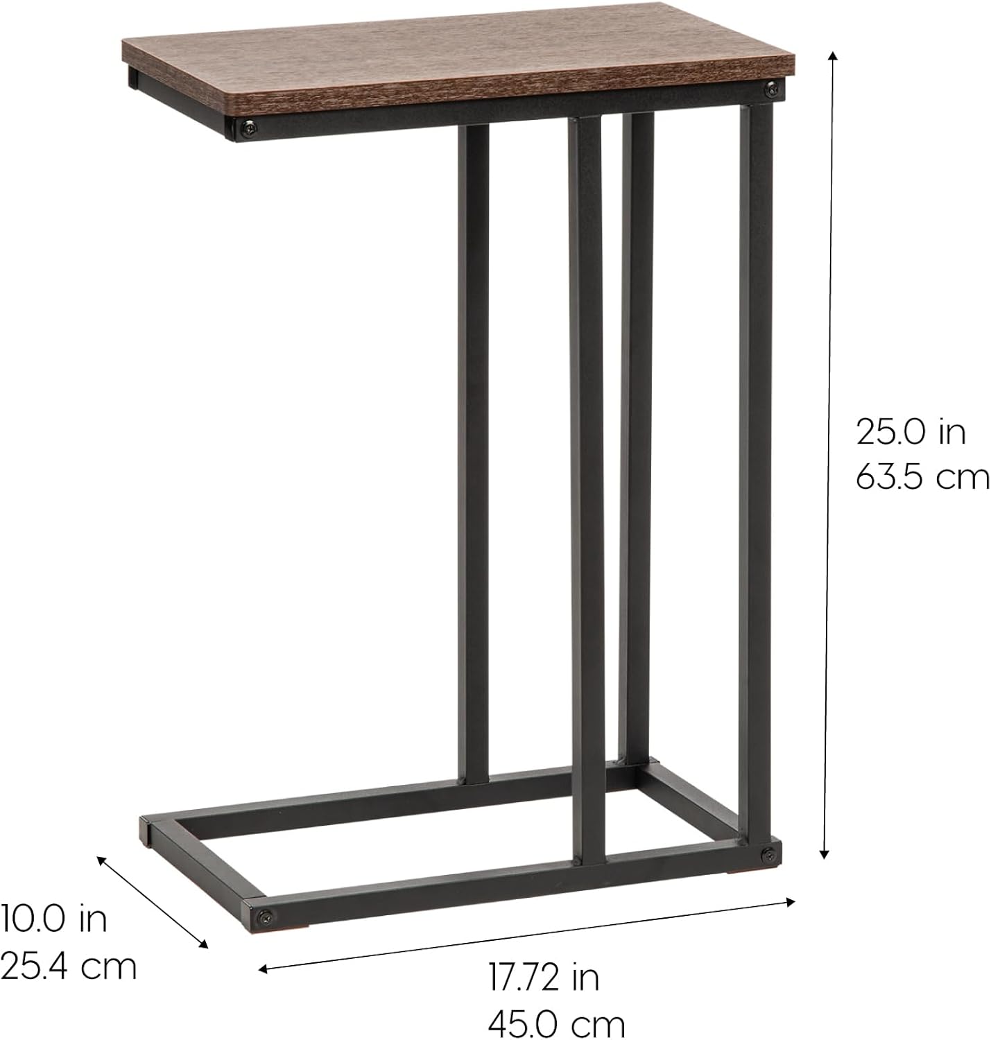 IRIS USA Wood and Metal Frame Side Table, Accent Sofa End Table Coffee Snack, Bedroom Night Stand, Living Room Computer Desk, C-Shape Basic