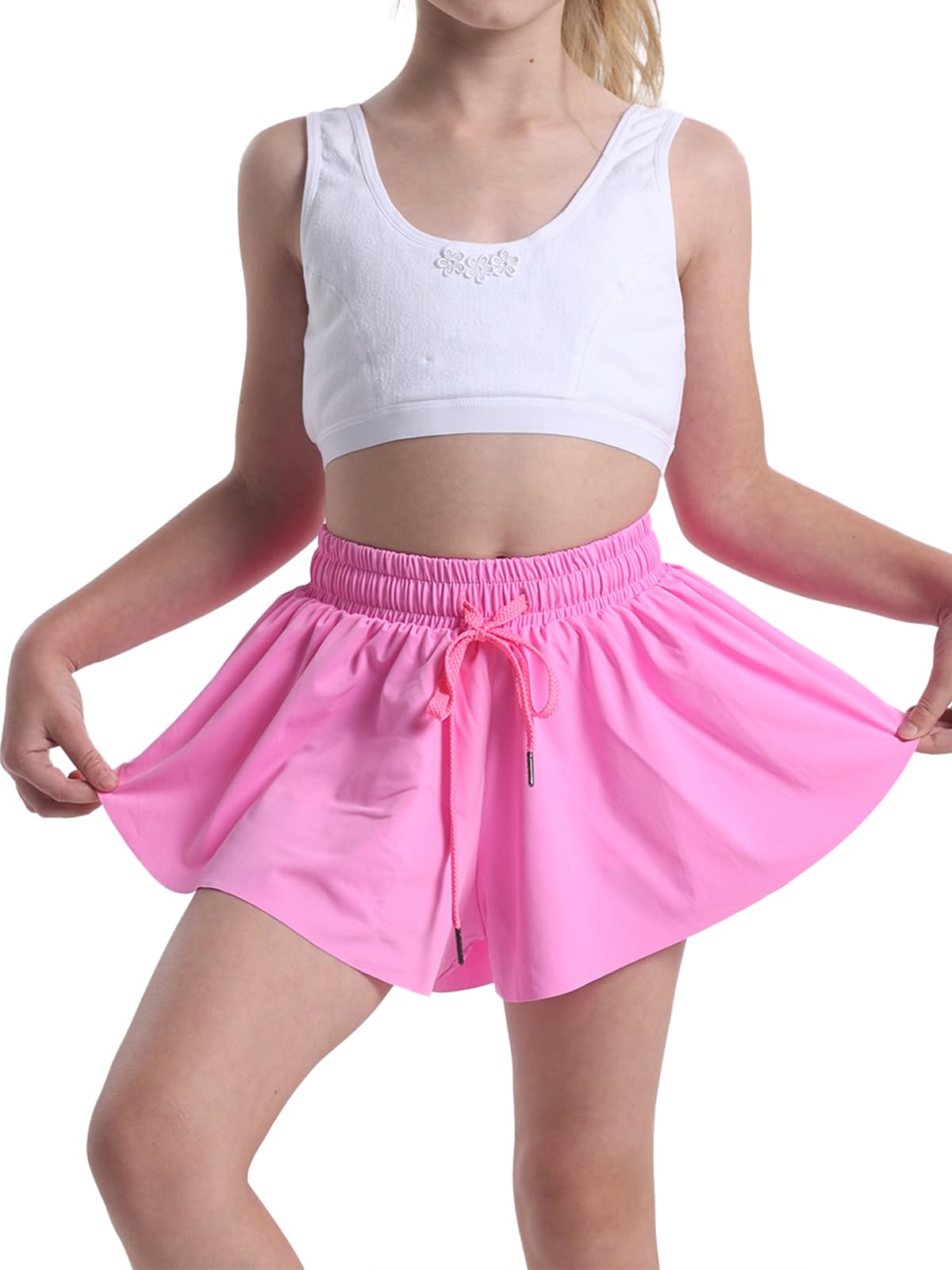 Flowy shorts til teenagepiger atletiske løbe-cykelshorts ungdom sommerfugle shorts (LightHotPink-XXS)