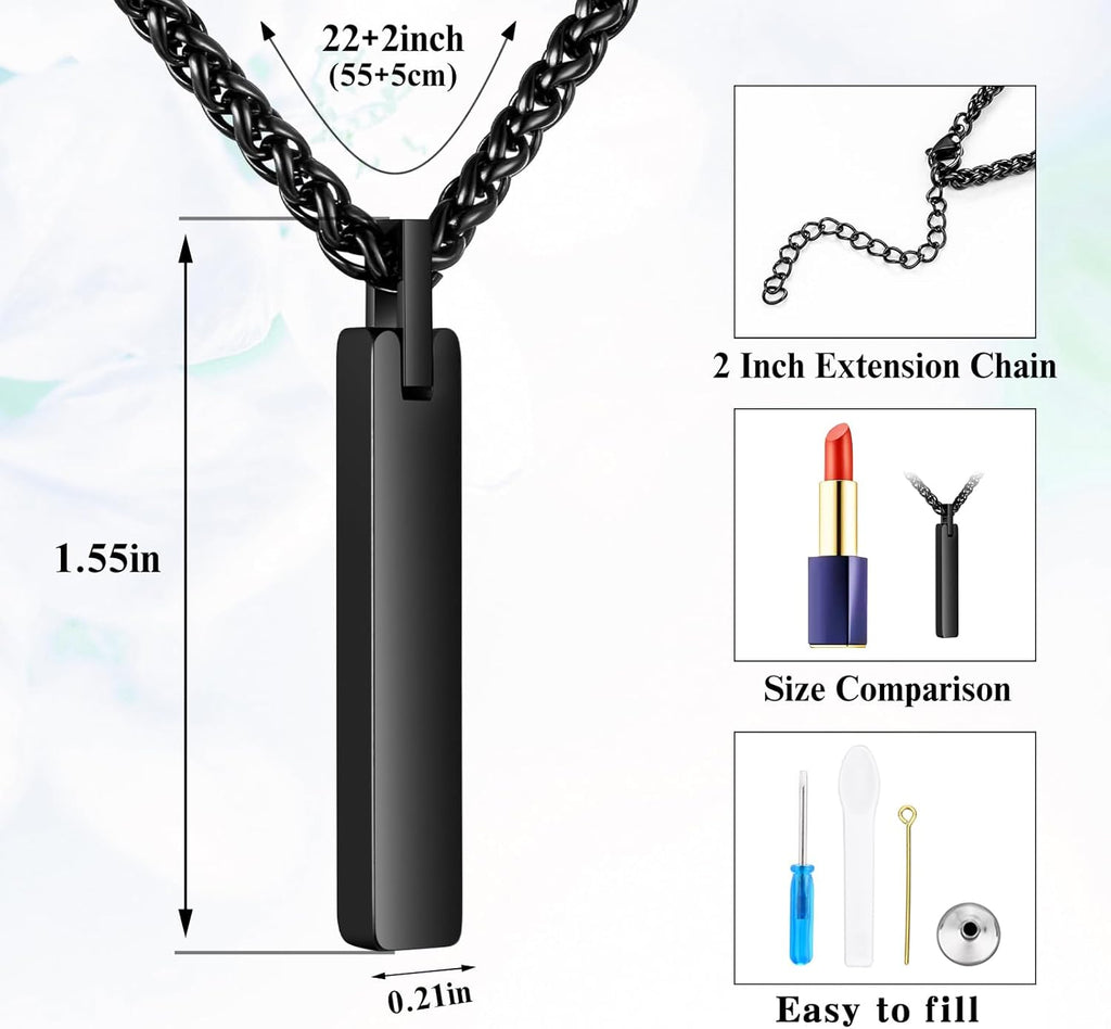 Dletay Urn Necklace for Ashes Stainless Steel Cremation Jewelry for Ashes Memorial Ash Necklace for Men Women Ash Holder Black