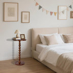 Round Side Table for Small Spaces, Drink Table with Oak Wood Pedestal, Modern End Table Nightstand for Living Room, Bedroom, Office, and Corners, Tool-Free Assembly, Brown