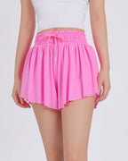 JOCMIC Pige Flydende Shorts, 2 i 1 Preppy Sommerfugl Shorts med Spandex Foring til Cheer Atletisk Gym Teenagere Casual Tøj Rosarød 8 År