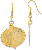 24K Gold-Plated Dipped Aspen Leaf Dangle Earrings (L- 1.82 Inch, W- 1.03 Inch)