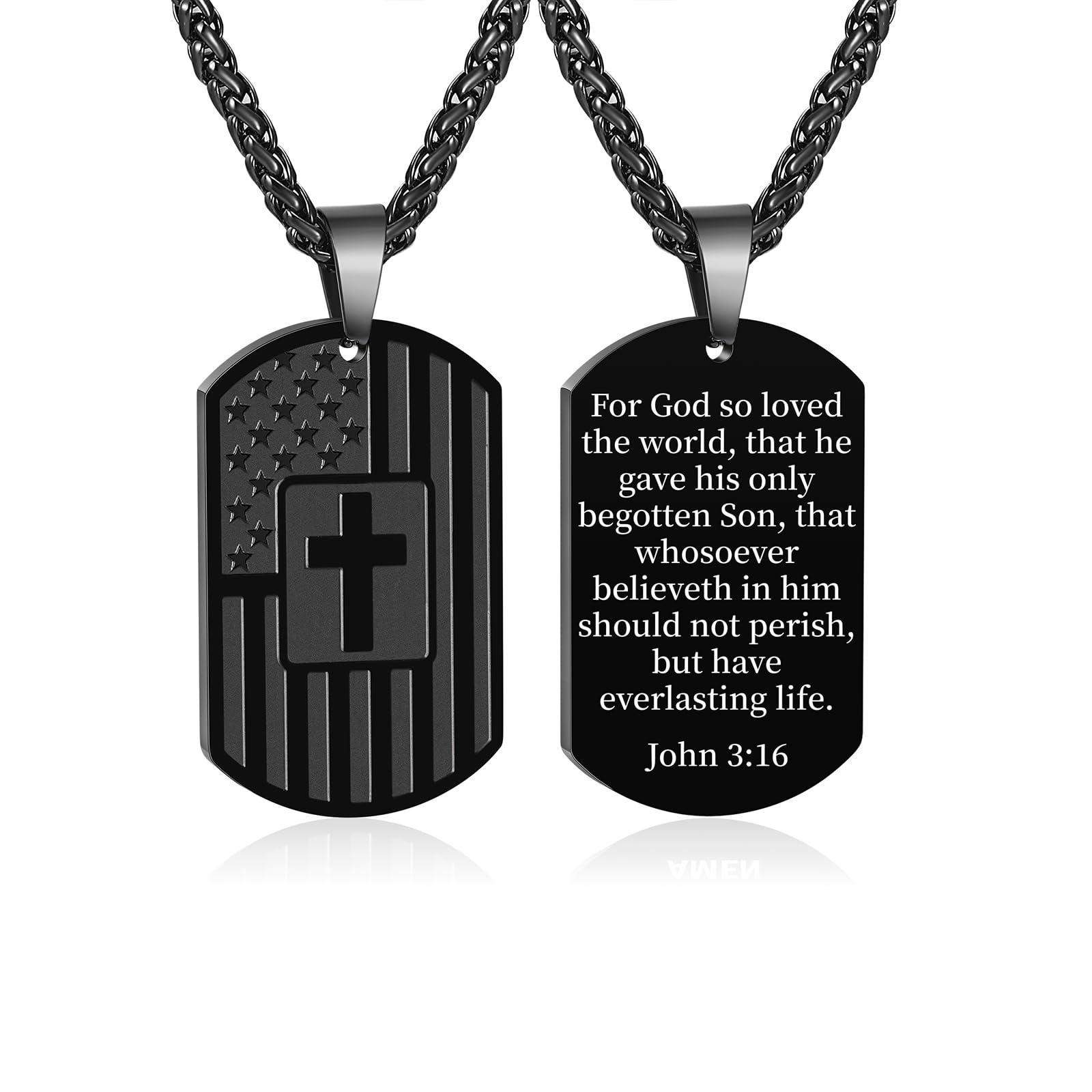 DuoDiner Graduation Gifts-American Dog Tag Necklace Bible Verse Pendant, First Communion Baptism Confirmation Religious Graduation Gifts for Him Boys Men Kids Teens Dad